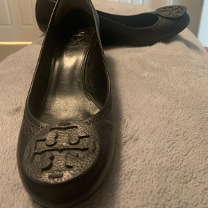 Tory Burch Black Leather Wedge Heels